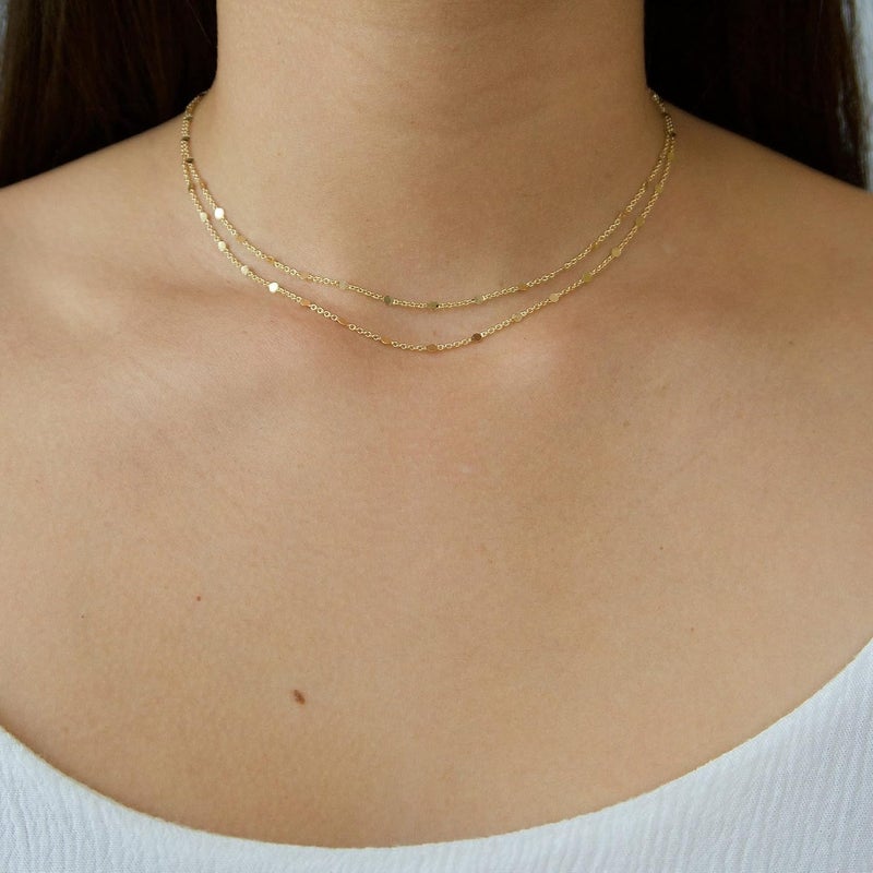Tewiky Gold Chain Necklace for Women, 14k Gold Plated Thin Beaded Wave Box Chain Necklace Dainty Gold Necklace Simple Layered Gold Choker Necklaces Minimalist Gold Link Chain Necklace Trendy Jewelry for Women - Image 3
